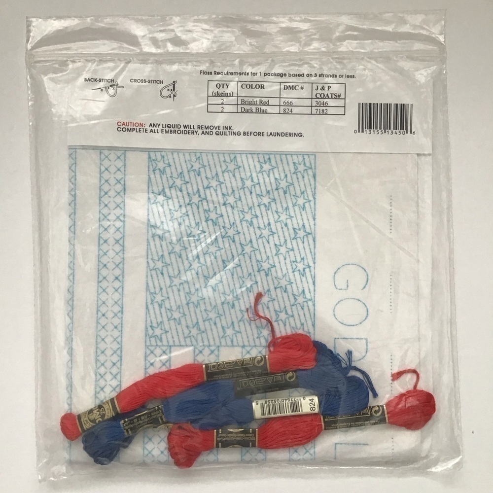 God Bless America American Flag USA Jack Dempsey Cross Stitch Kit 12x15” NEW - Picture 2 of 4